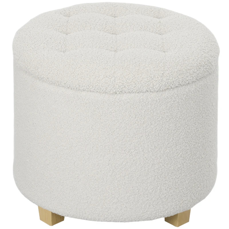Nancy's Marene Opbergbank - Poef met opbergruimte - Krukje - Hocker - Wit - Teddy / Fleece Look - Ø45 x 41 cm