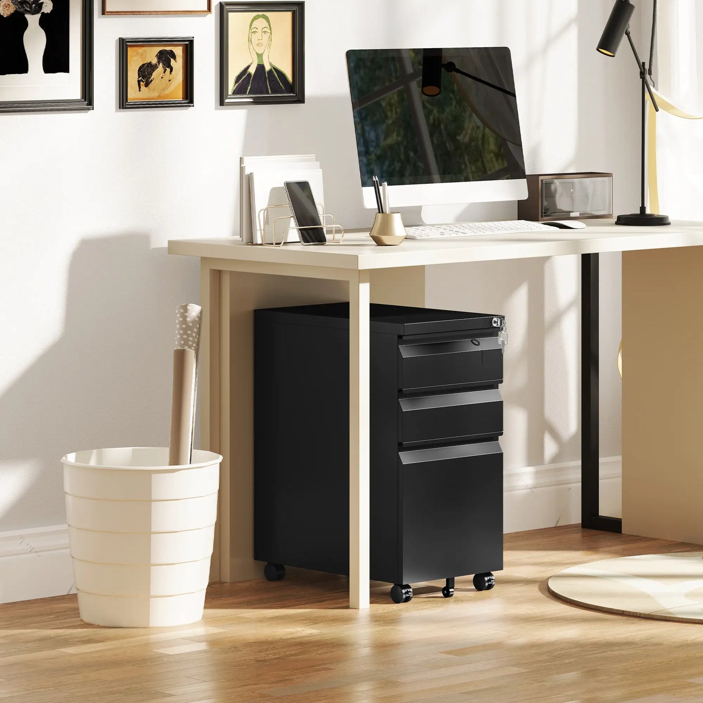 Nancy's Gallarate Ladeblok - Ladekast - Archiefkast - Zwart - Staal - ± 30 x 45 x 60 cm