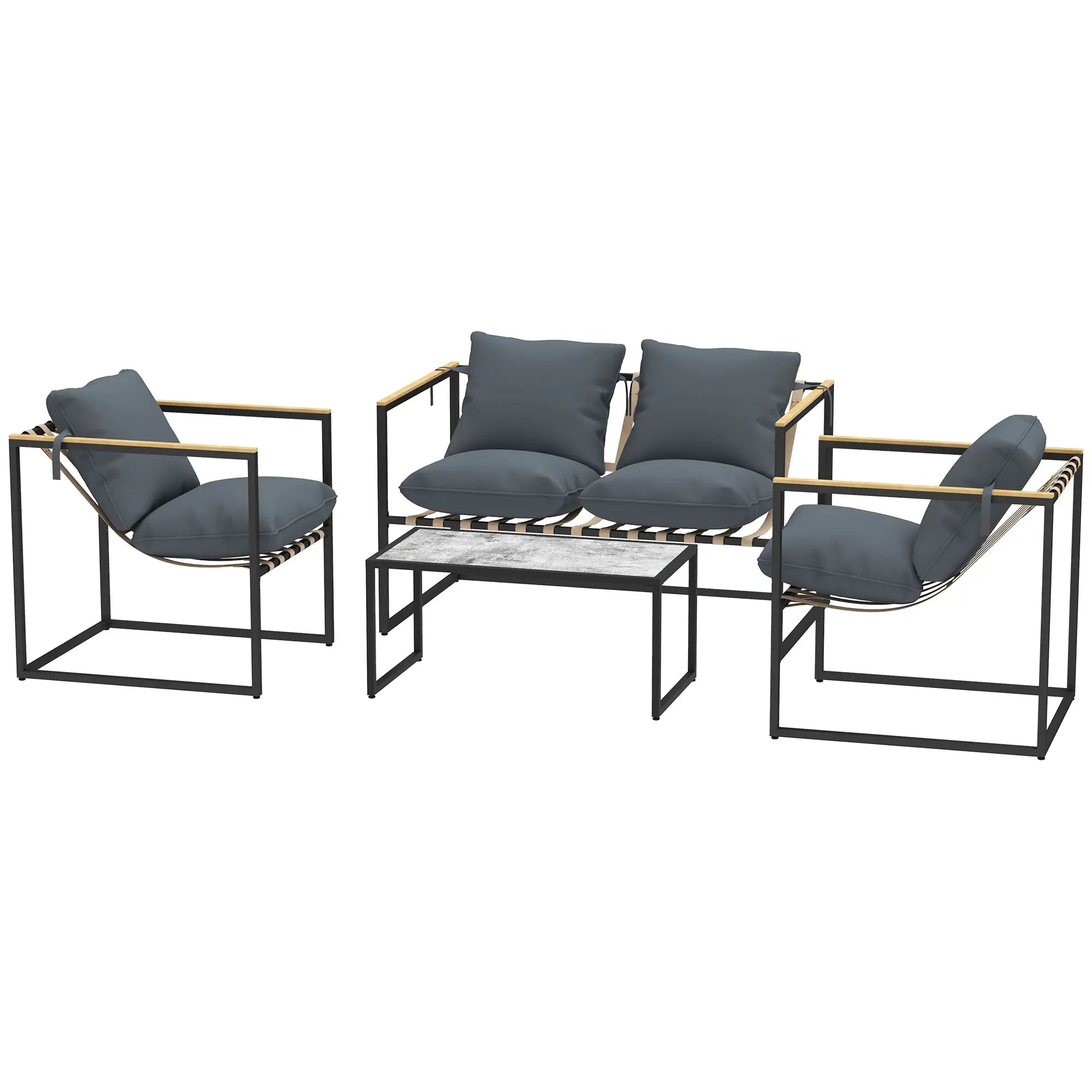 Nancy's Longra Loungeset 4-Delig - Tuinset - Tuinmeubelset - Grijs / Zwart/ Bruin