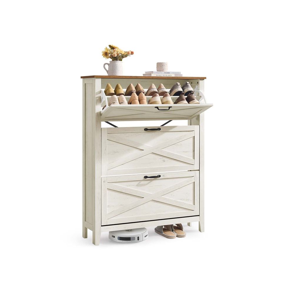 Nancy's Offanengo Schoenenkast - Opbergkast voor Schoenen - Vintage Wit - ± 85 x 25 x 125 cm