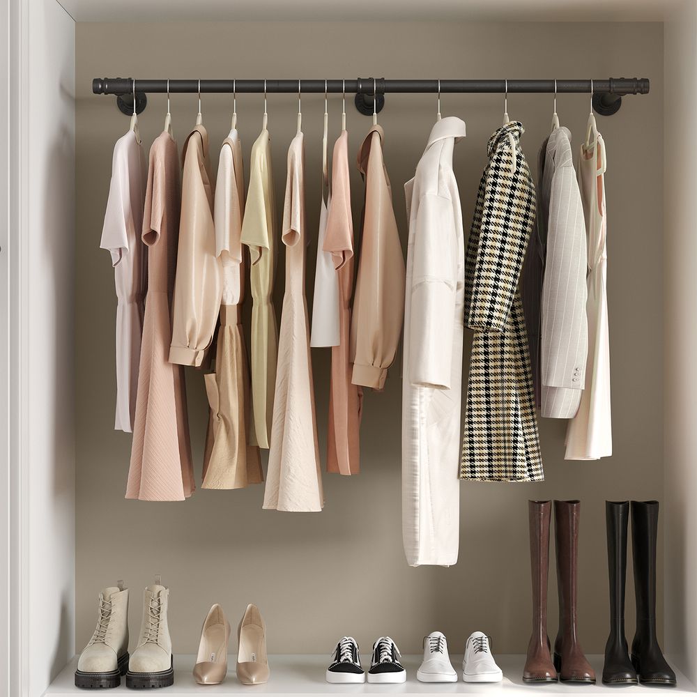 Nancy's Hallway XL Clothes Rail - Wall Coat Rack - 1 Rail - Black - Steel - ± 170 x 30 x 5 cm