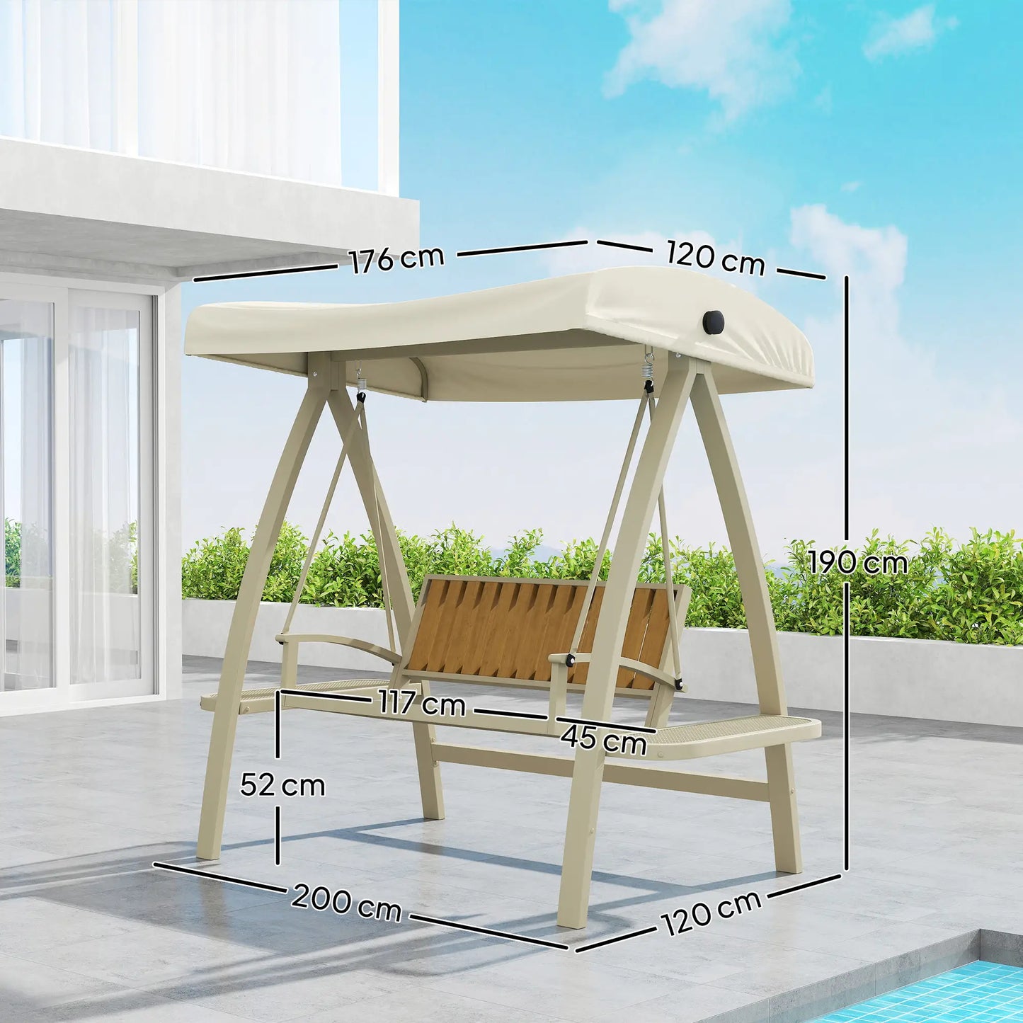 Nancy's Gaverina Schommelbank - Hollywoodschommel - Tuinschommel - Beige - 200 x 120 x 190 cm