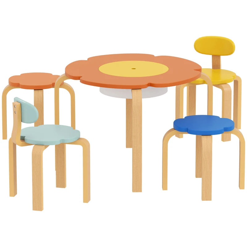 Nancy's Orta Kindertafel met Stoelen - Set van 5 - Kindermeubels - Bloemen - Meerkleurig