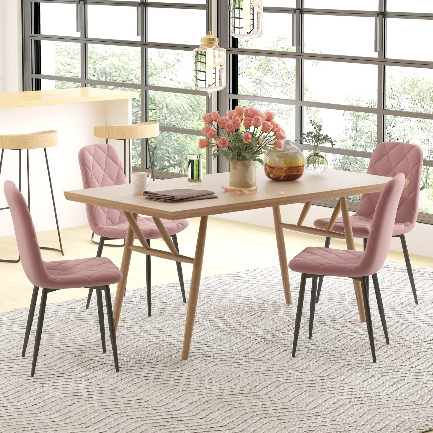 Nancy's Loreo Eetkamerstoelen - Set van 4 - Roze - Fluweel