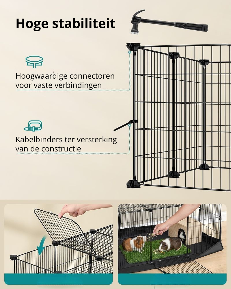 Nancy's Pradalunga Dierenren - Hok voor kleine dieren - Dubbele deur - Waterbestendig - Zwart - Staal - ± 125 x 65 x 40 cm