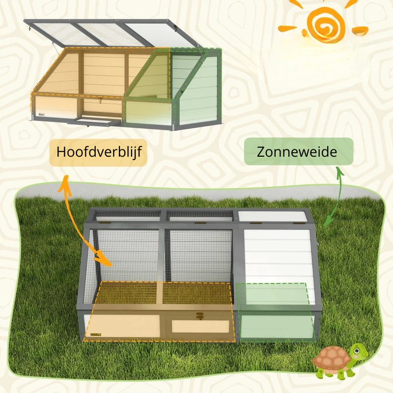 Nancy's Nuoro Schildpaddenverblijf - Schildpaddenhuis - Schildpadhuis - Wit - Dennenhout - 120L x 55B x 20/50H cm