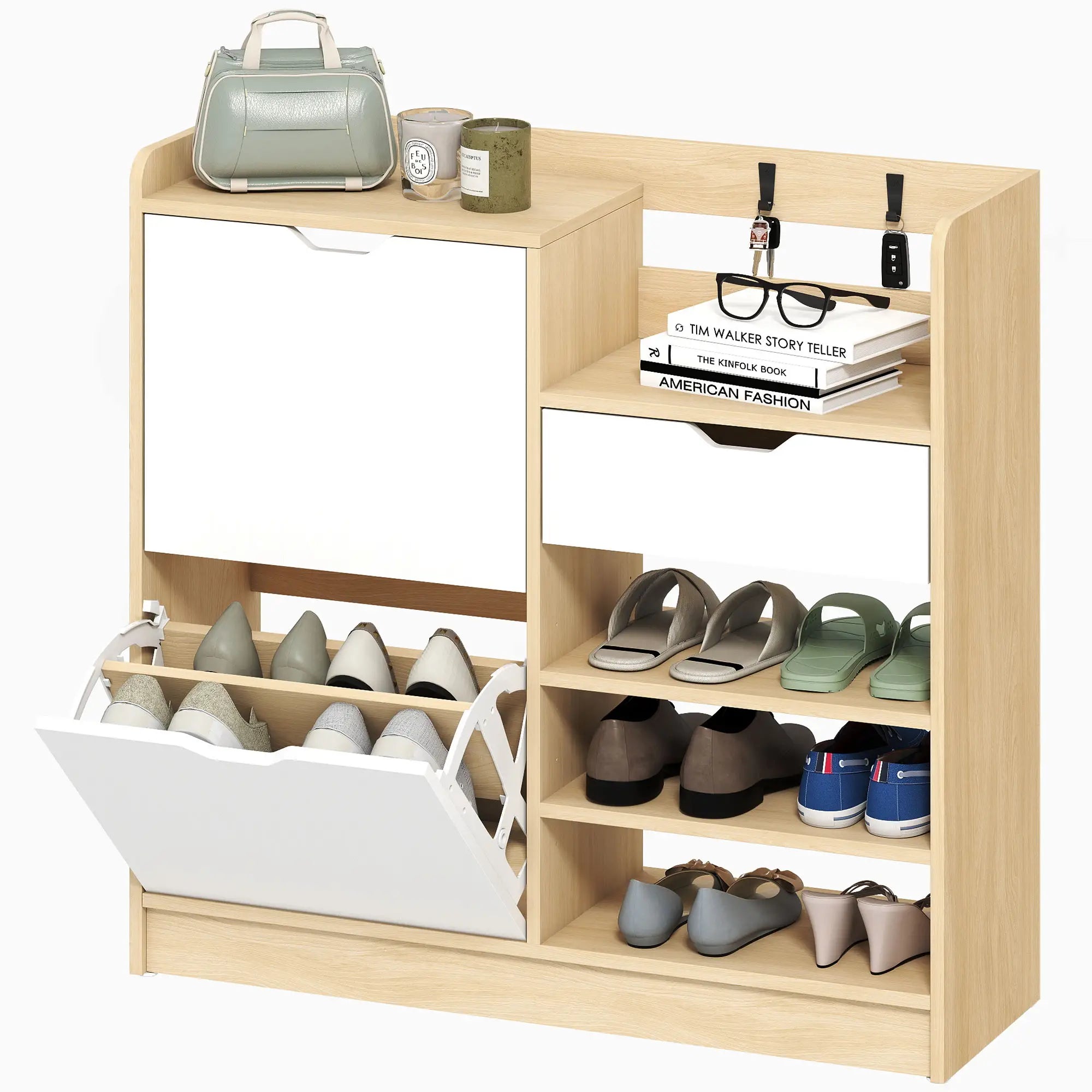Nancy's Maleo Schoenenkast - Opbergkast voor schoenen - Schoenenrek - Naturel - ± 90 x 30 x 90 cm