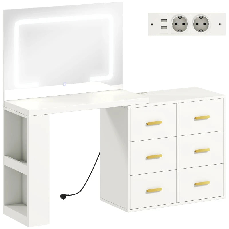 Nancy's Omegna Make Up Tafel - Kaptafel - LED-Spiegel - Met stopcontact en USB-aansluiting - Wit - ± 120 x 80 x 135 cm