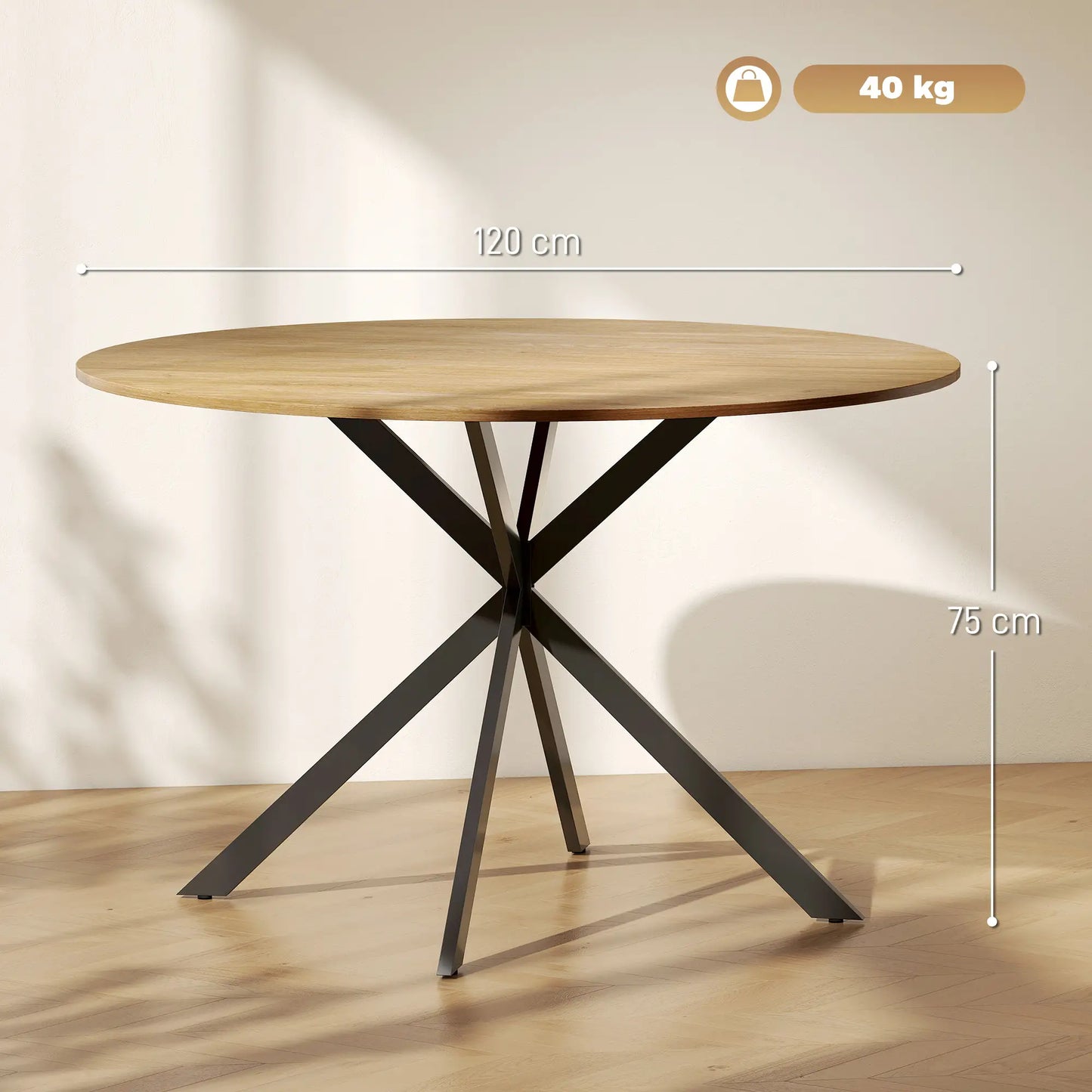 Nancy's Lavarone Ronde Eettafel - Eiken / Zwart - Ø120 x 75H cm