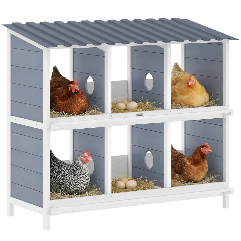 Nancy's Solimbergo Kippenhok - Nestkast - Zes compartimenten - Grijs / Wit - Dennenhout - ± 100 x 50 x 90 cm