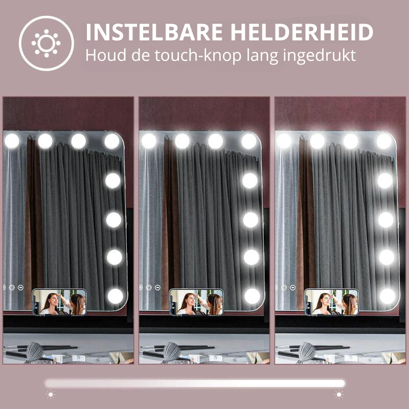 Nancy's Foladosa Make-up Spiegel - Beautyspiegel - Met LED Verlichting - Draaibaar - 10x Vergroting - Zwart - ± 60 x 50 cm