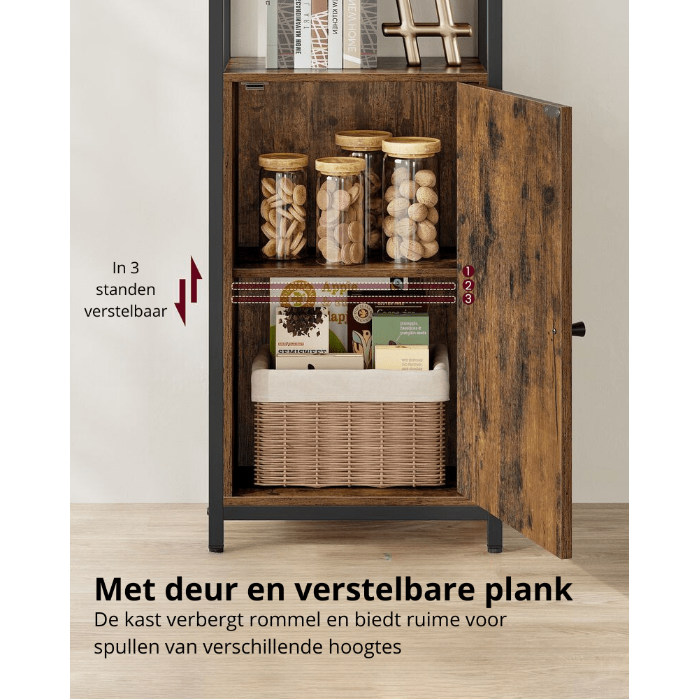 Nancy's Bareggio Wandkast - Boekenkast - Opbergkast - Bruin / Zwart - ± 40 x 25 x 160 cm
