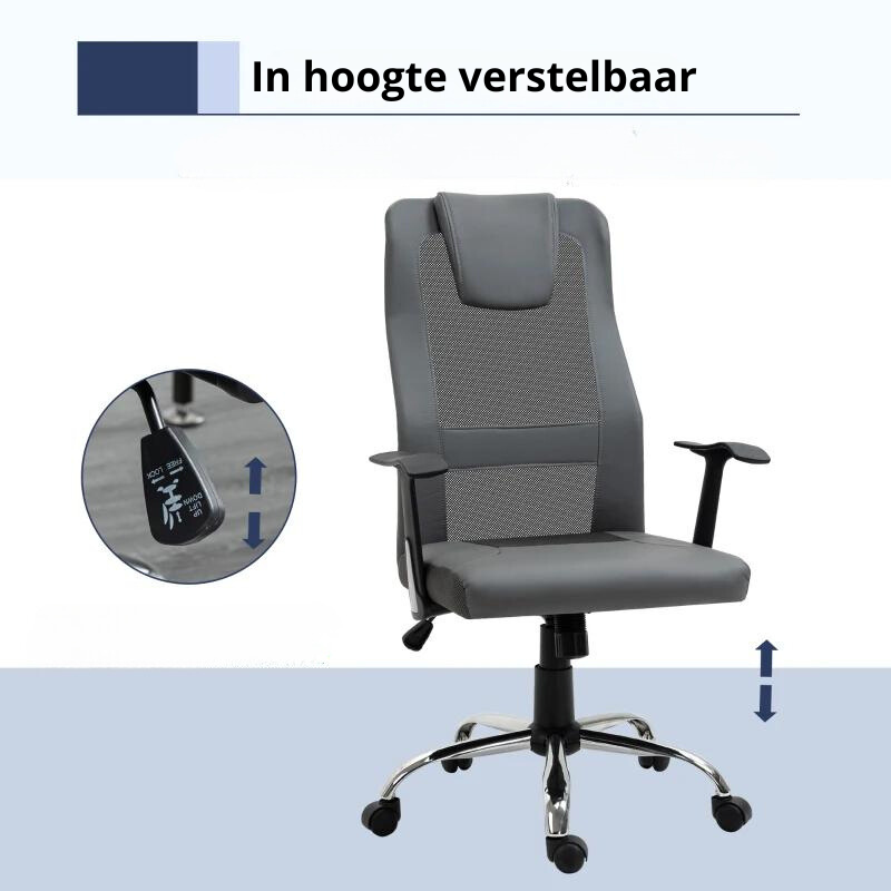 Nancy's Haulover Bureaustoel - Ergonomisch - Draaibaar - In Hoogte Verstelbaar - Grijs - Kunstleer
