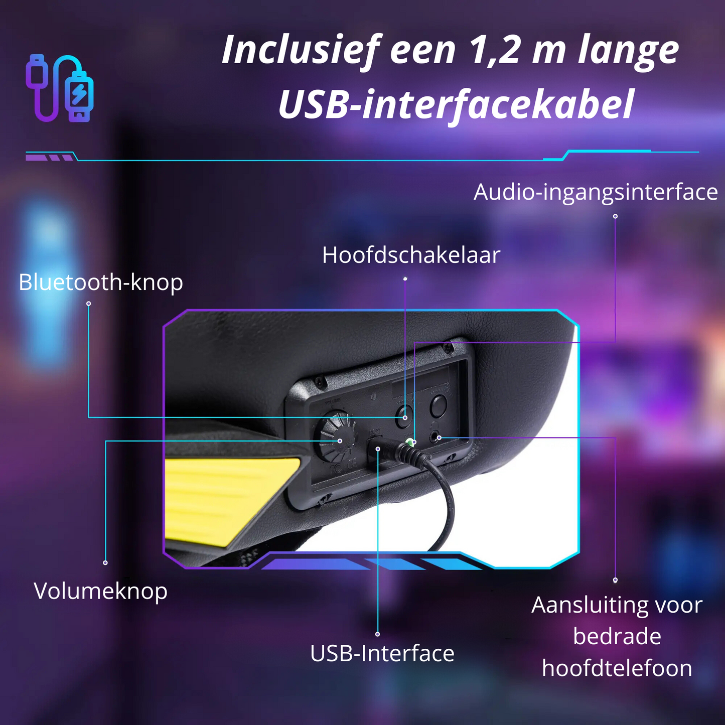 Nancy's Mangualde Gamestoel - Gaming Stoel - Bureaustoel - Bluetooth Speakers - Aanpasbaar - Zwart / Geel