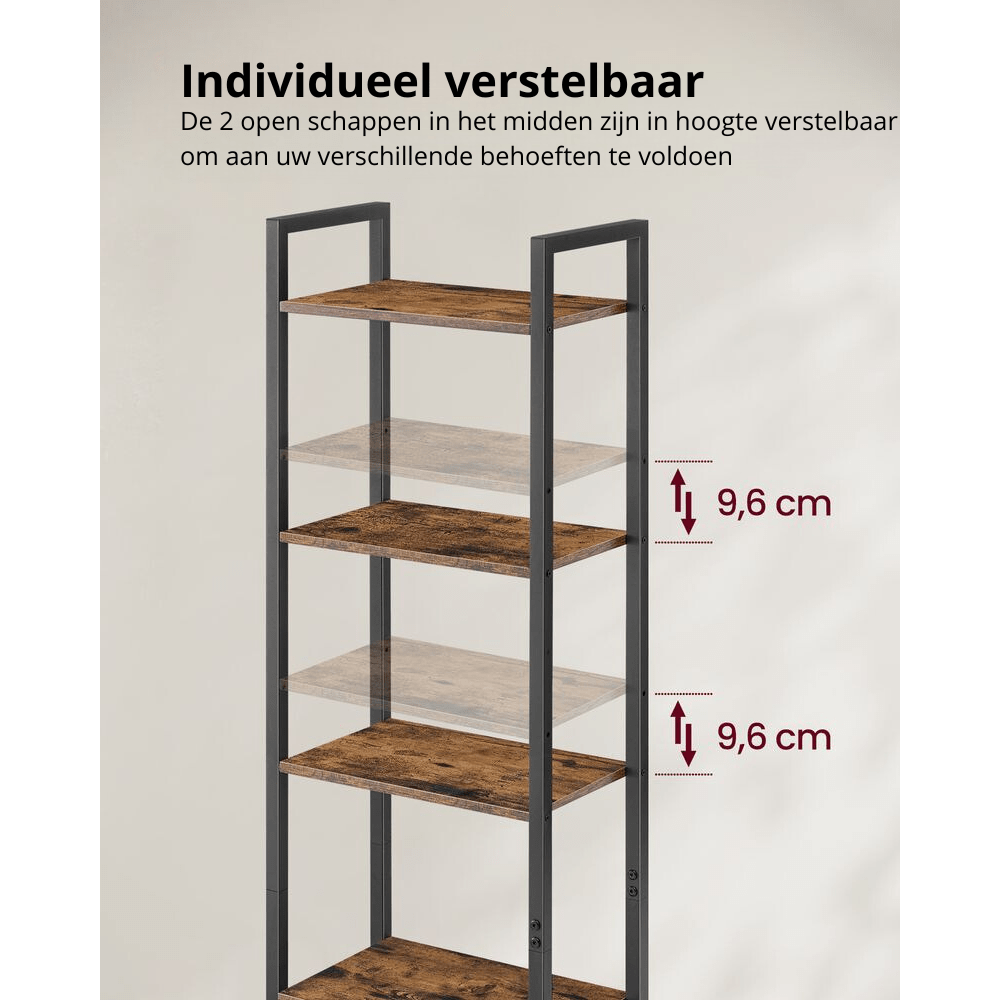 Nancy's Bareggio Wandkast - Boekenkast - Opbergkast - Bruin / Zwart - ± 40 x 25 x 160 cm