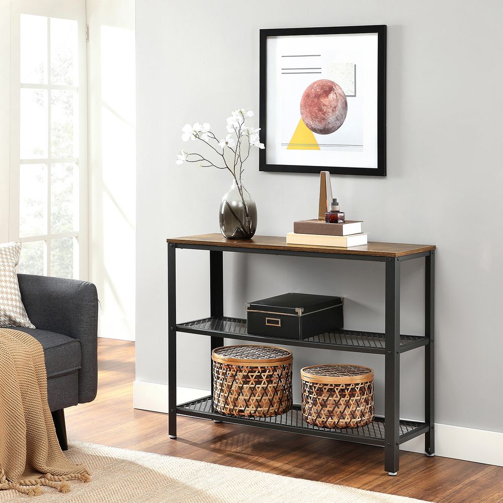 Table console Nancy's Stony - Noir - Marron - Industriel - Buffet - Table d'appoint - 101,5 x 35 x 80 cm (L x L x H)