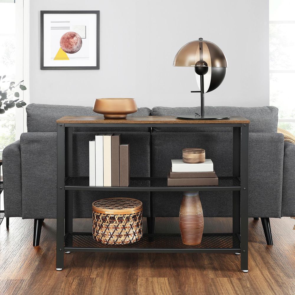 Nancy's Stony Consoletafel - Zwart - Bruin - Industrieel - Dressoir - Bijzettafel - 101,5 x 35 x 80 cm L x B x H
