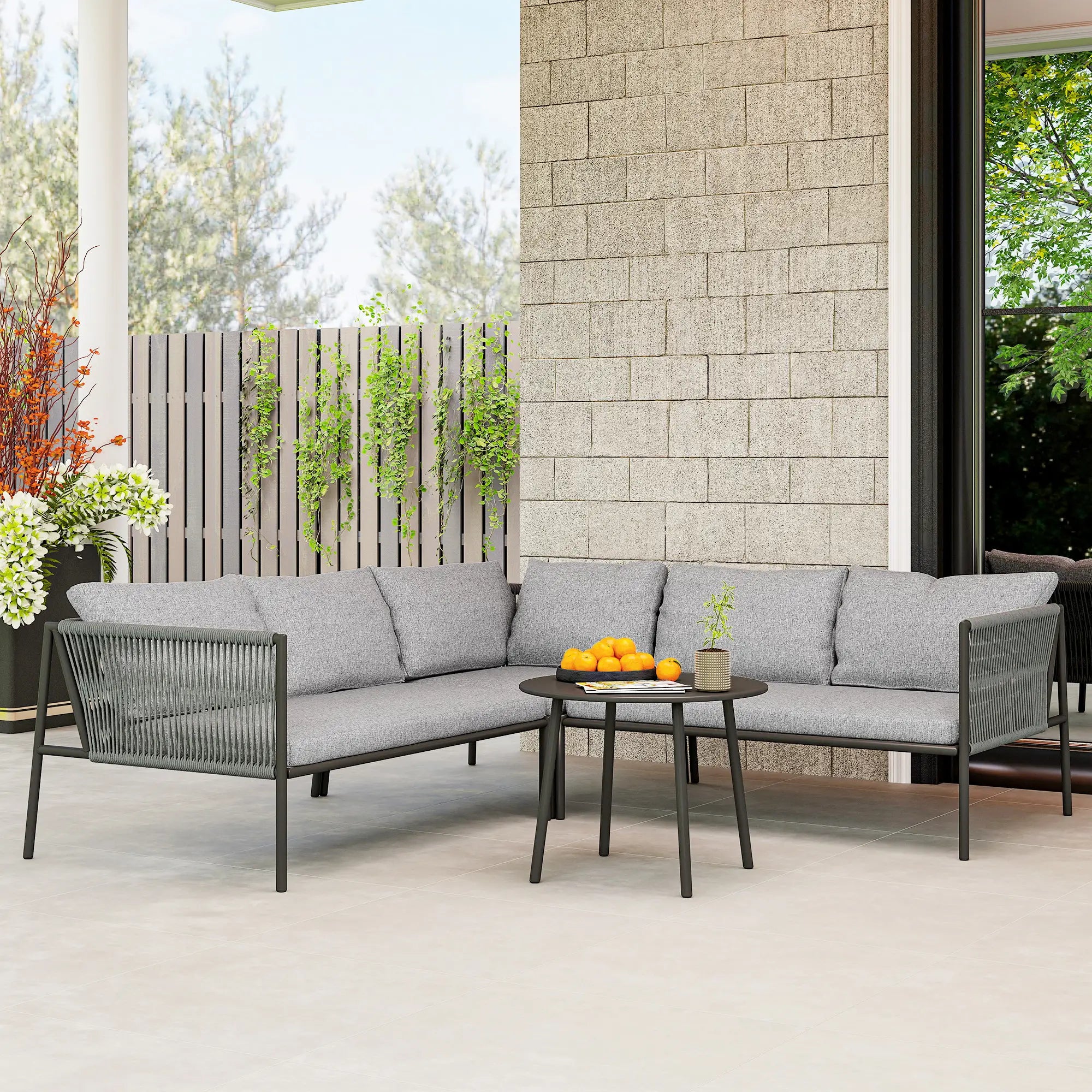 Nancy's Gazzano Loungeset - Tuinset - Loungebank - Grijs - Rotan / Staal