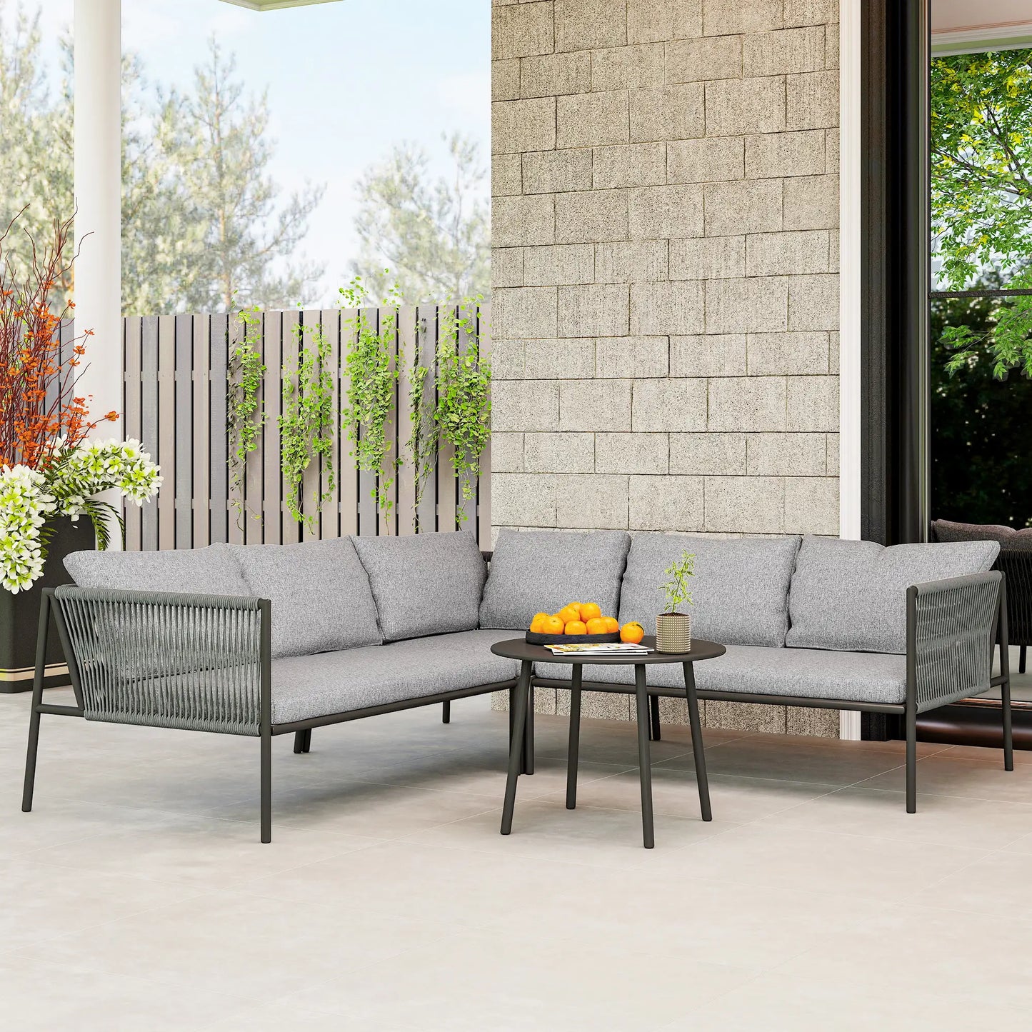 Nancy's Gazzano Loungeset - Tuinset - Loungebank - Grijs - Rotan / Staal