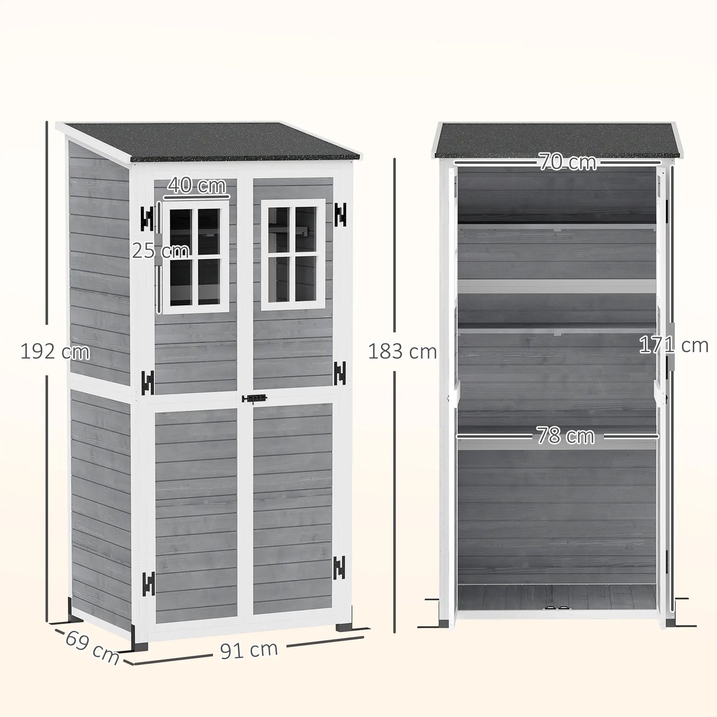 Nancy's Flumeri Tuinkast - Opbergkast voor buiten - Buitenkat - Grijs - Dennenhout - ± 90 x 70 x 183/192H cm