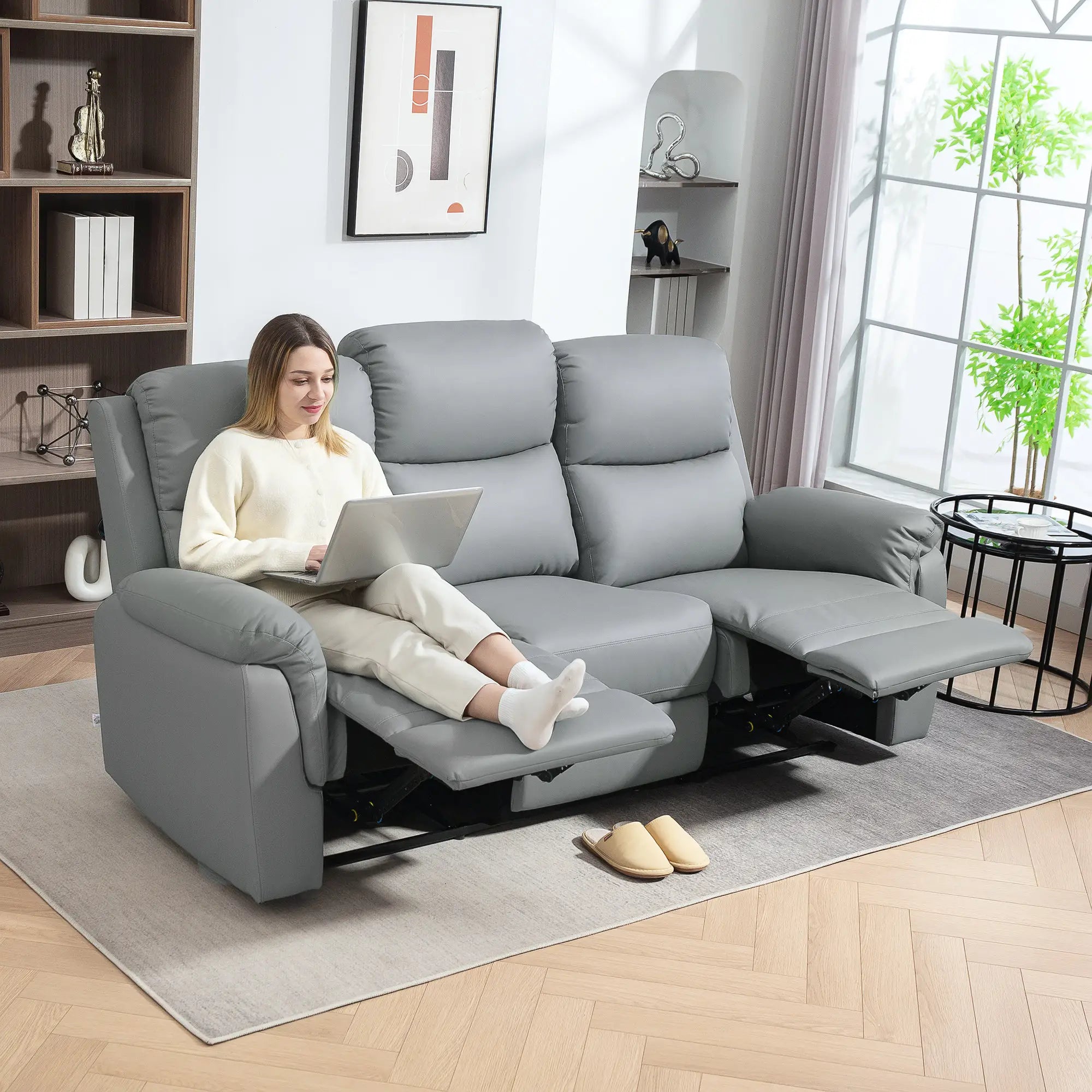 Nancy's Istrana 3-Zits Bank - Zitbank - Relaxfauteuil - Bioscoopstoel - Verstelbaar - Grijs - Kunstleer