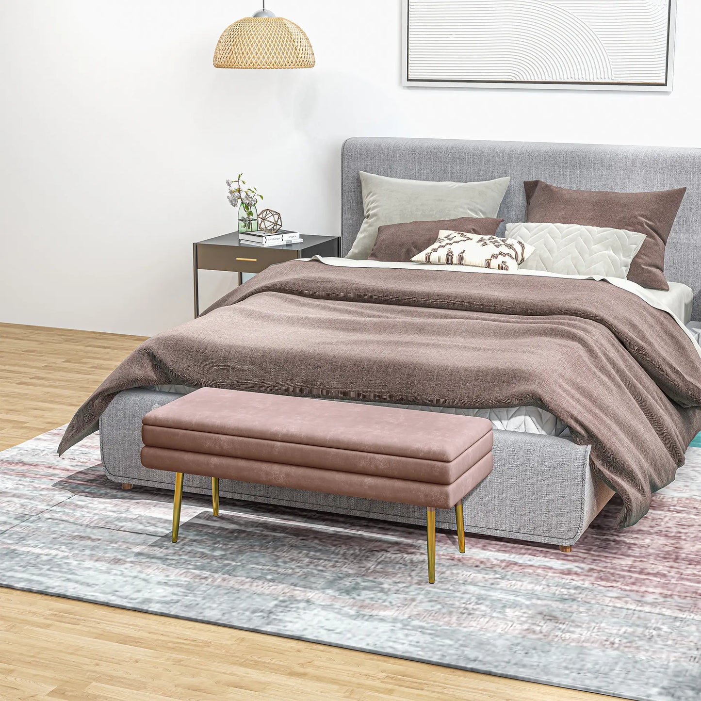 Nancy's Lavagna Bankje - Opbergbank - Roze - Polyester - ± 80 x 35 x 45 cm