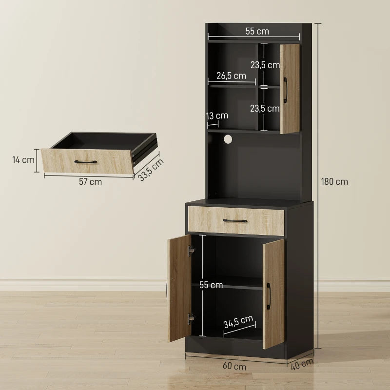 Nancy's Orbetello Keukenkast - Buffetkast - Opbergkast - Hout / Zwart - 60 x 40 x 180 cm