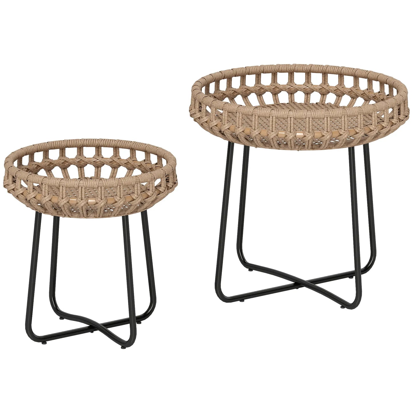 Nancy's Fontevivo Balkontafels - Bijzettafels - Set van 2 - Bruin / Zwart - Rotan
