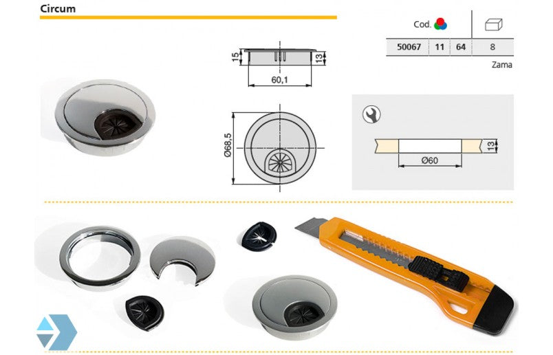 Nancy's Kabeldoorvoer mat chroom ø 60mm metaal