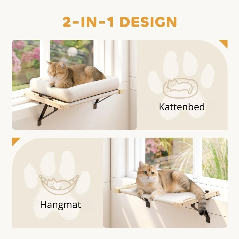 Nancy's Nocera Kattenbed - Kattenplank - Verstelbaar - Crèmewit / Naturel - ± 50 x 35 x 25 cm