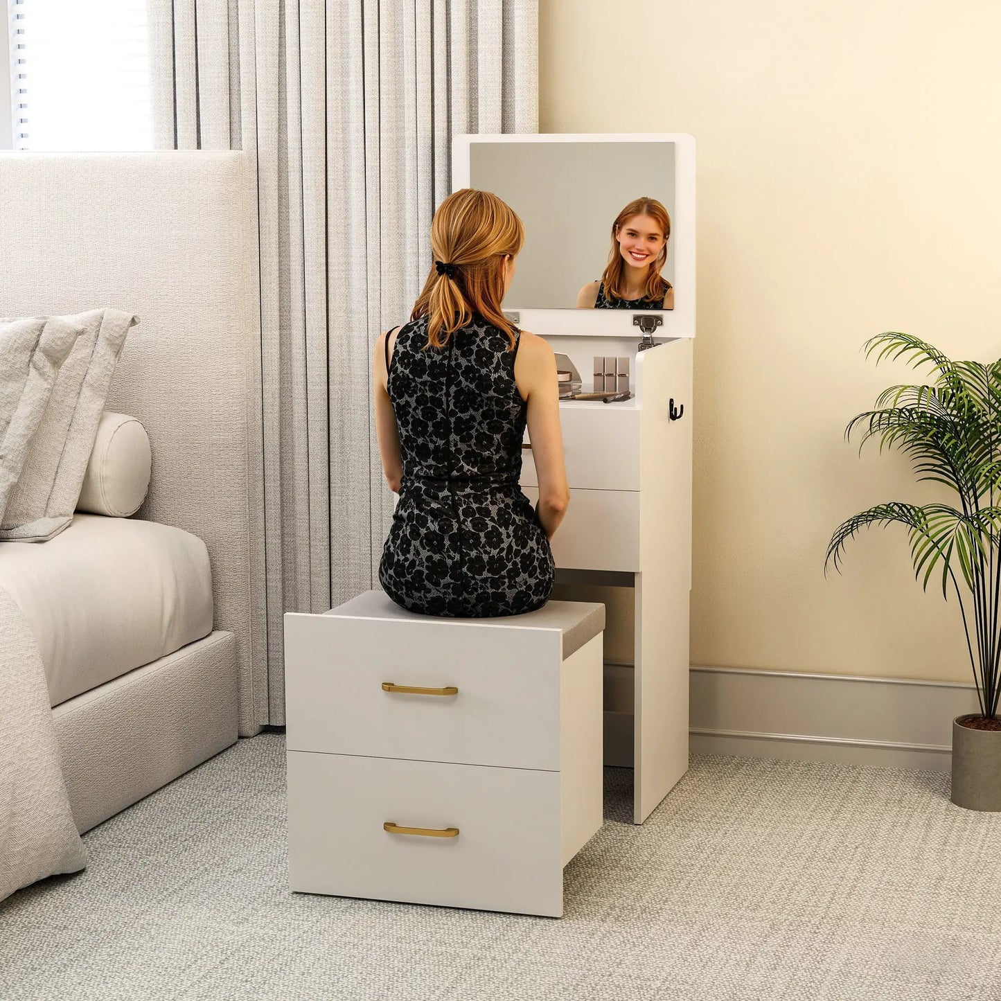 Nancy's Maniago Kaptafel - Make Up Tafel - Inclusief Kruk - Wit - ± 50 x 40 x 90 cm