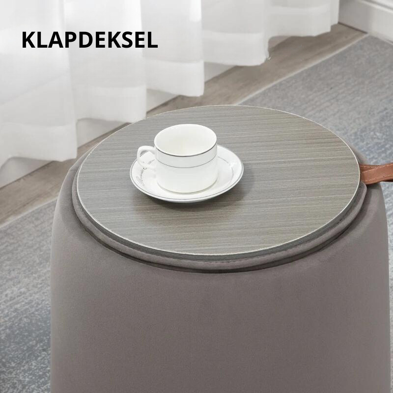 Nancy's Anzio Poef - Hocker - Met Opbergruimte - Omkeerbare deksel - Grijs - Fluweel - ± Ø 45 x 50 cm