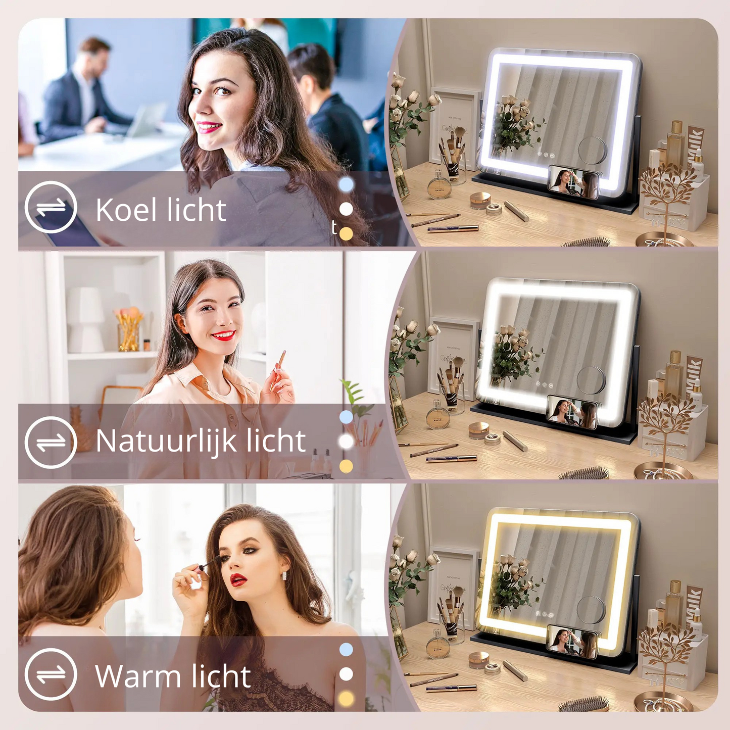 Nancy's Giustino Make-up Spiegel met Verlichting - Beauty Spiegel - Draaibaar - 10x Vergroting - Zwart - Staal