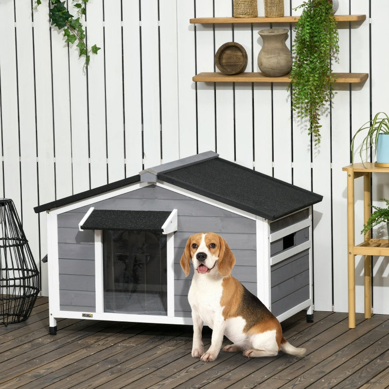 Niche pour chien en bois massif Nancy's Grandville, niche pour chien résistante aux intempéries avec toit en asphalte et plancher amovible