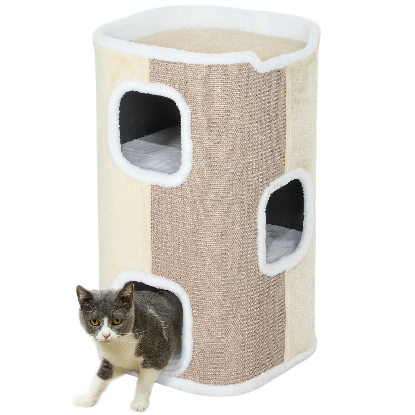 Nancy's Frascineto Kattenboom - Krabpaal - Kattengrot - Beige / Wit - ± 40 x 40 x 75 cm