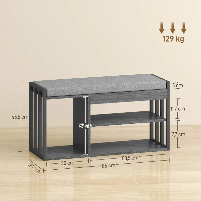 Nancy's Onore Schoenenbank - Schoenenrek - Opbergbank - Grijs - ± 85 x 30 x 45 cm
