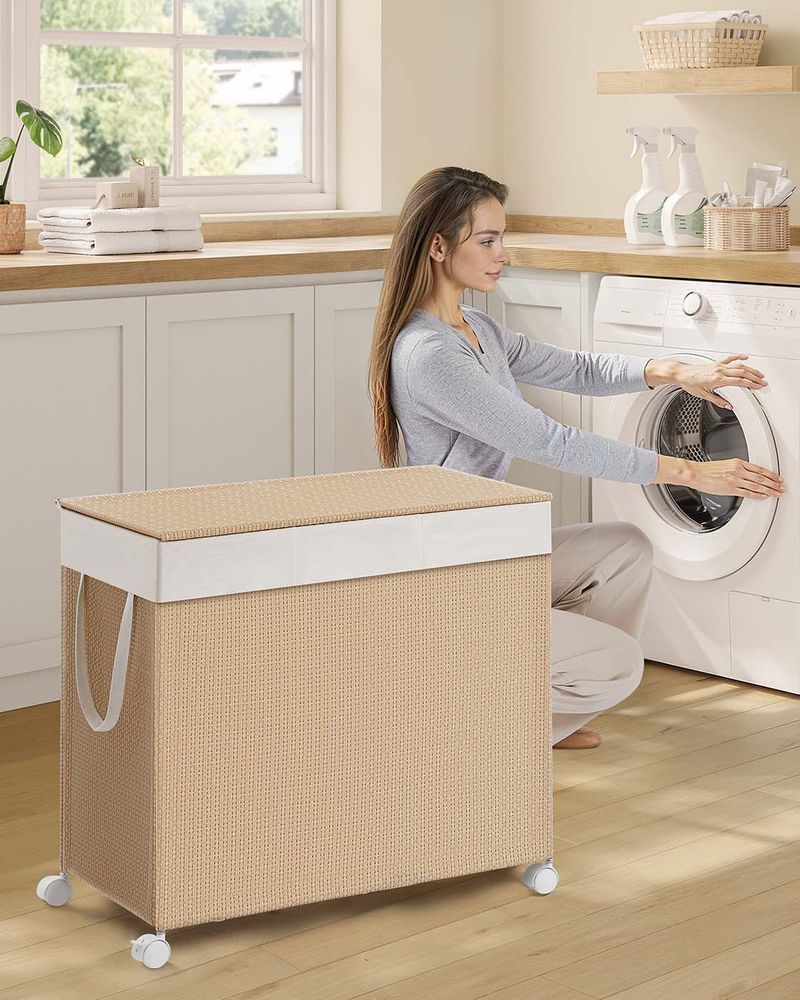 Nancy's Grezzana Wasmand - Wasbox - Wassorteerder - 3 Vakken - Beige - 140 Liter