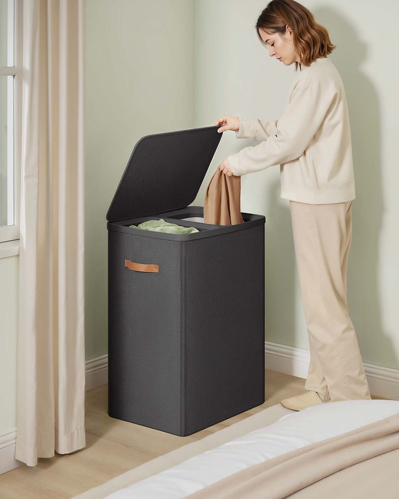 Nancy's Griante Wasmand - Wasbox - Wassorteerder - 2 Vakken - Zwart - 170 Liter