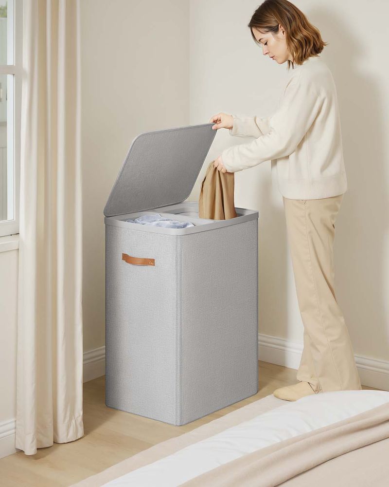 Nancy's Grignasco Wasmand - Wasbox - Wassorteerder - 2 Vakken - Grijs - 170 Liter