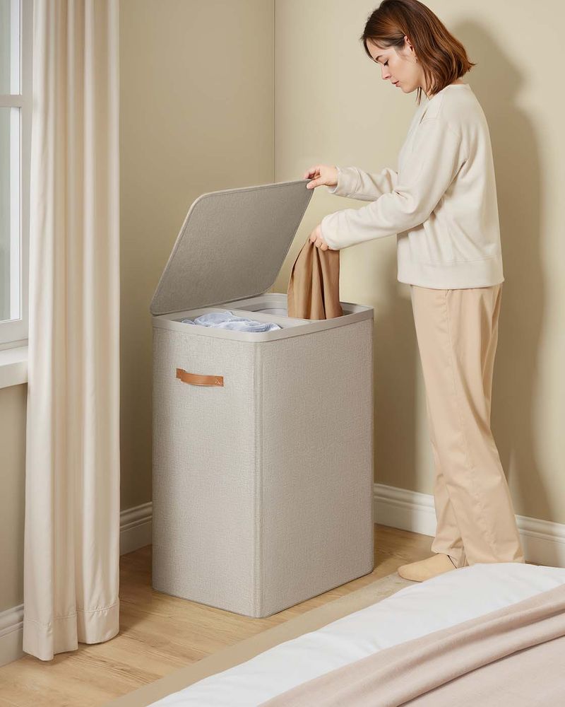 Nancy's Grigno Wasmand - Wasbox - Wassorteerder - 2 Vakken - Beige - 170 Liter