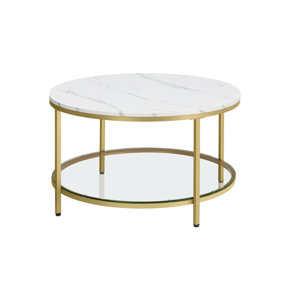 Nancy's Barnsley Salontafel Met Wit Marmerlook Tafelblad - Wit - Goud - Staal - Modern - ± 80 x 45 cm