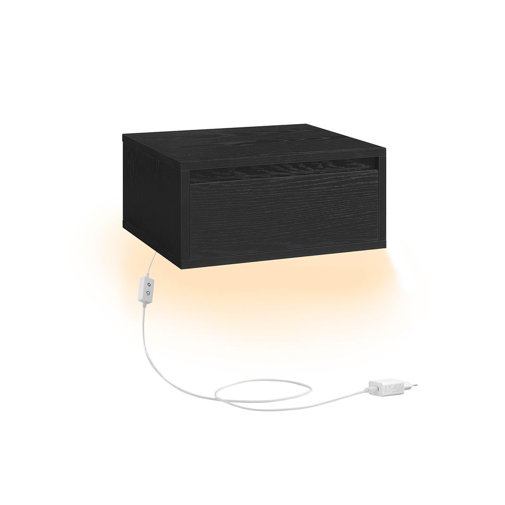 Nancy's Bova Bedside Tables Set of 2 - Floating Drawers - With lighting in 3 colours - Black - ± 40 x 35 x 20 cm