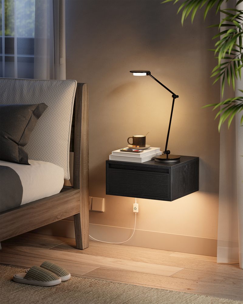 Nancy's Bova Bedside Tables Set of 2 - Floating Drawers - With lighting in 3 colours - Black - ± 40 x 35 x 20 cm