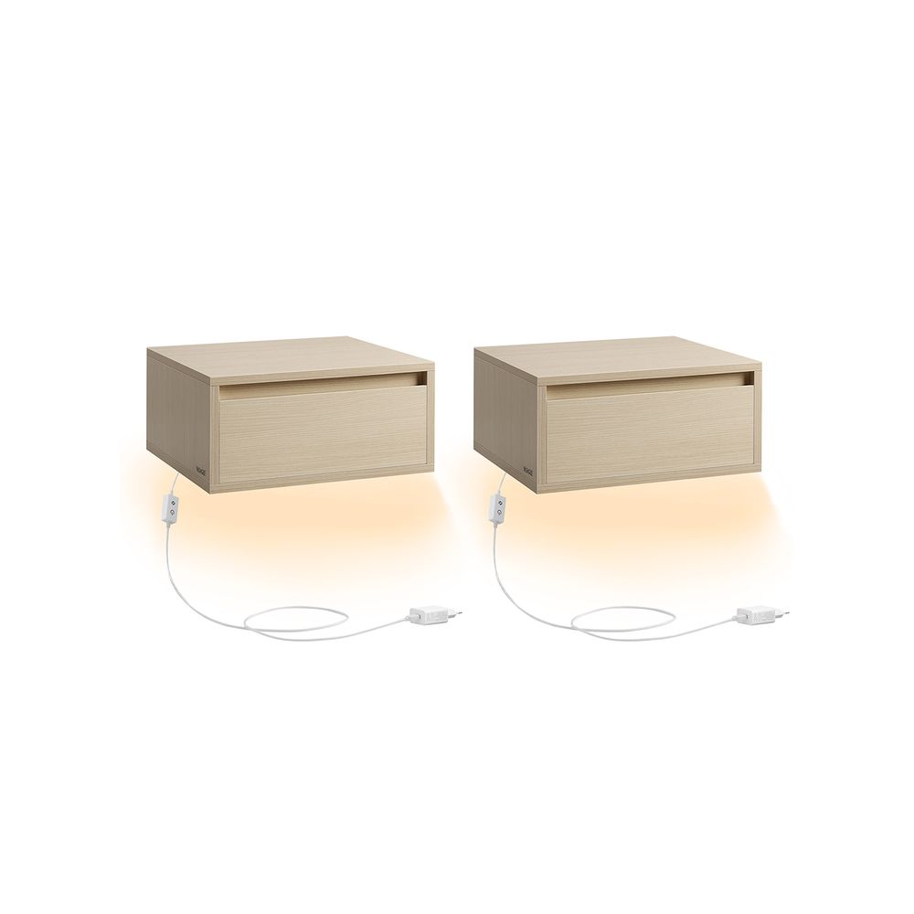 Nancy's Bova Bedside Tables Set of 2 - Floating Drawers - With lighting in 3 colours - Black - ± 40 x 35 x 20 cm