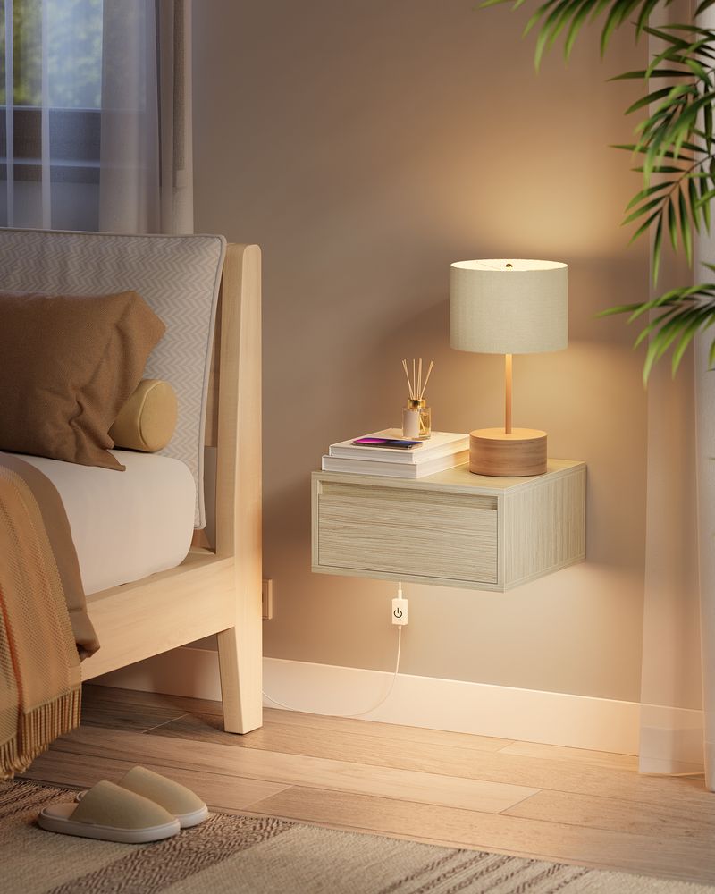 Nancy's Bova Nachtkastjes Set van 2 - Zwevende Lades - Met verlichting in 3 kleuren - Beige - ± 40 x 35 x 20 cm