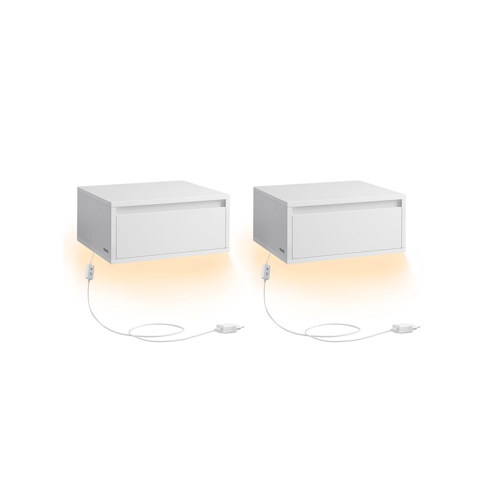 Nancy's Bova Bedside Tables Set of 2 - Floating Drawers - With lighting in 3 colours - Black - ± 40 x 35 x 20 cm