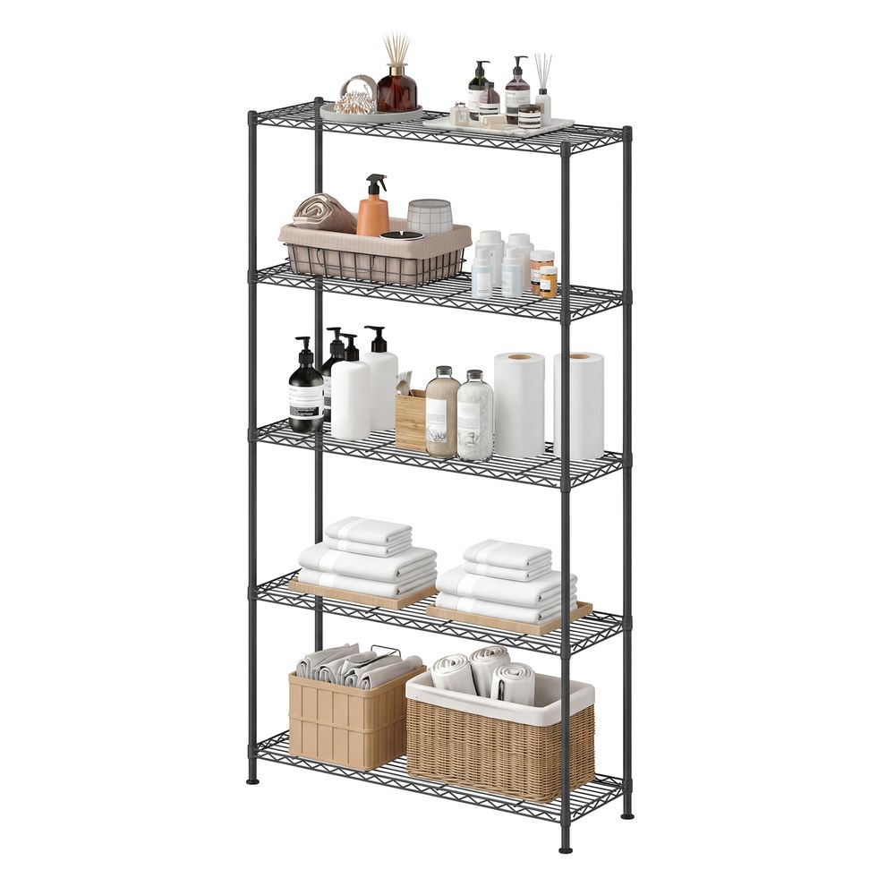 Nancy's Stazzema Stellingkast - Opbergrek - Opbergkast - Verstelbare planken - Zwart - Staal - ± 90 x 30 x 160 cm
