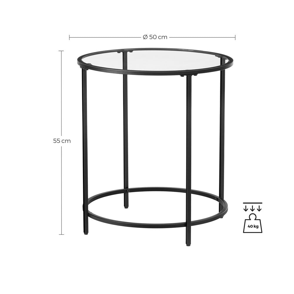 Nancy's Venity Ronde Bijzettafel Glazen Blad - Bijzettafel ZwartMetaal - Nachtkastje - Zwart- 50 x 50 x 55 cm