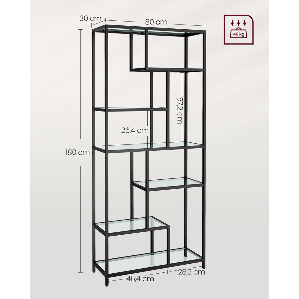 Nancy's Lara Boekenkast Zwart Transparant - Wandkast - Opbergkast - Staande kast - 80 x 30 x 180 cm