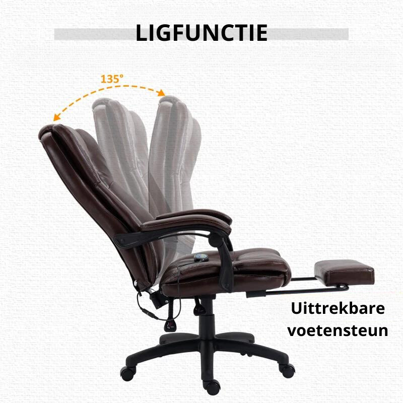 Nancy's Agrustos Massage Bureaustoel - Ergonomisch - Verstelbare Rugleuning - Voetsteun - Draaibaar - Bruin